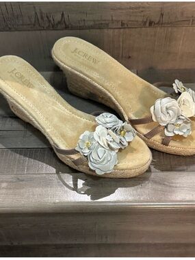 J. Crew Cream Floral Espadrille Wedge Sandals